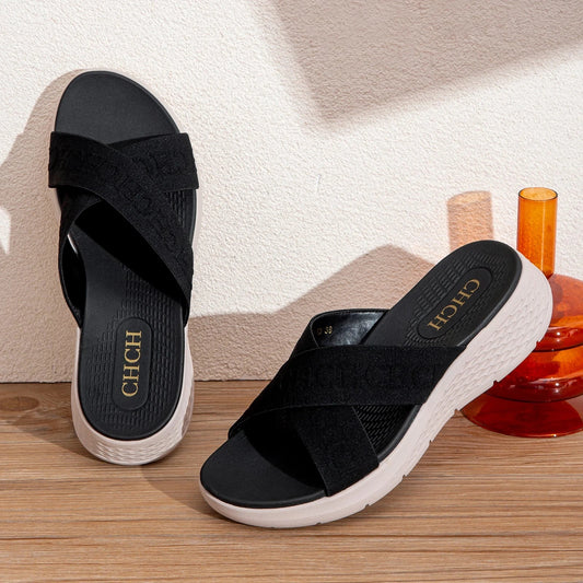 Cross Strap Upper Design Fashion New Women's Slippers Lightweight and Comfortable Pure Colour Simple Versatile Good Vibrations