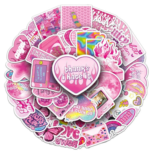 10/50Pcs Y2K Style Pink Graffiti Sticker Millennium Sticker Decoration for Phone Case Luggage Case Sticker Waterproof for Girls Good Vibrations