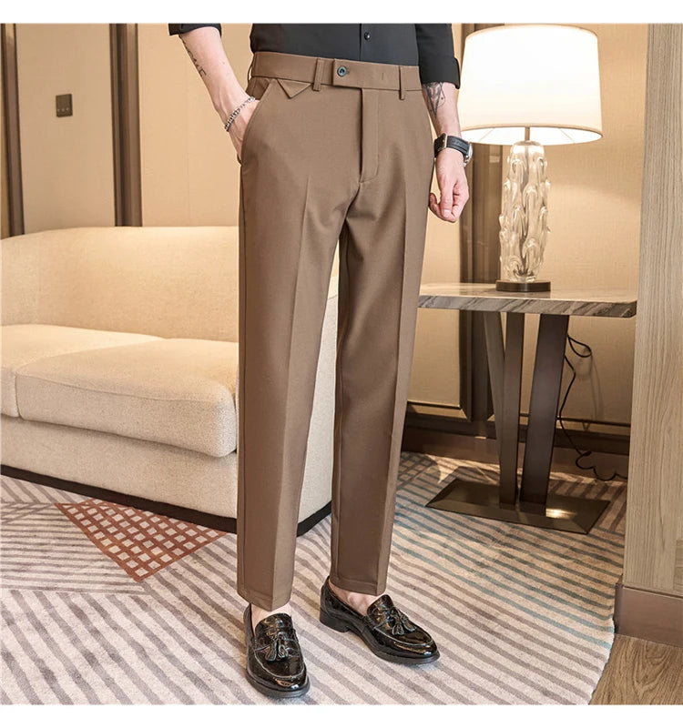 Men Suit Pants 2025 Autumn Elastic Waist Solid Slim Fit Dress Pants Office Business Casual Trousers High Quality Men's Clothing Good Vibrations