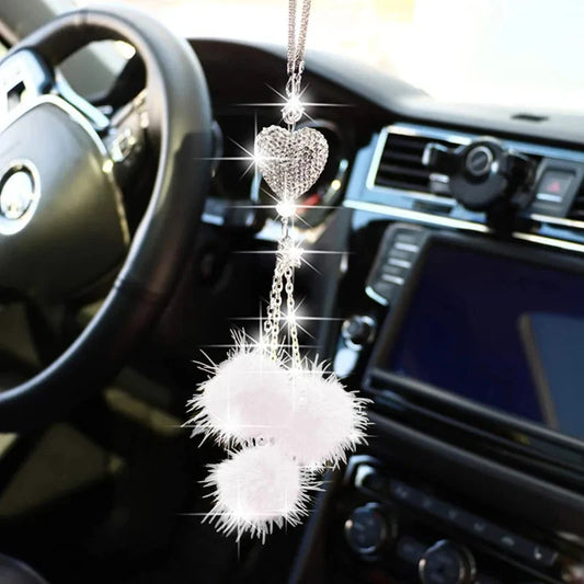 Fashion Diamond Car Accessorie Bling Hairball Pendant Auto Rearview Mirror Pendant Birthday Gift Auto Decoraction Ornaments Good Vibrations