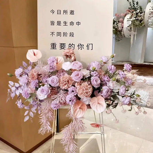 Wedding Props Flower Row Arrangement Artificial Welcome guests Arch Decor Purple Hanging Flower Row Floral Party Stage Props Good Vibrations