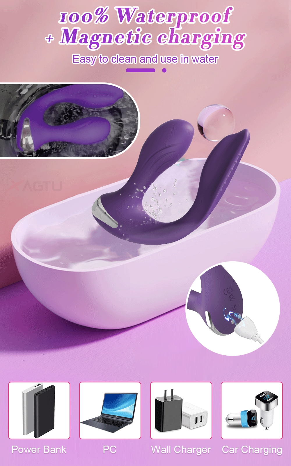 Women Dual Clit Stimulator Ended Vagina Anal Vibrator Female Masturbator Sex Toy