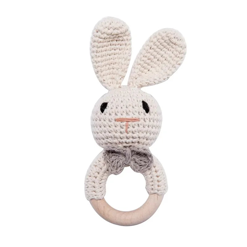 Baby Crochet Rattle Wooden Teether Toy BPA Free Wood Rodent Rabbit Rattle Baby Mobile Play Gym Newborn Educational Music Toys Good Vibrations