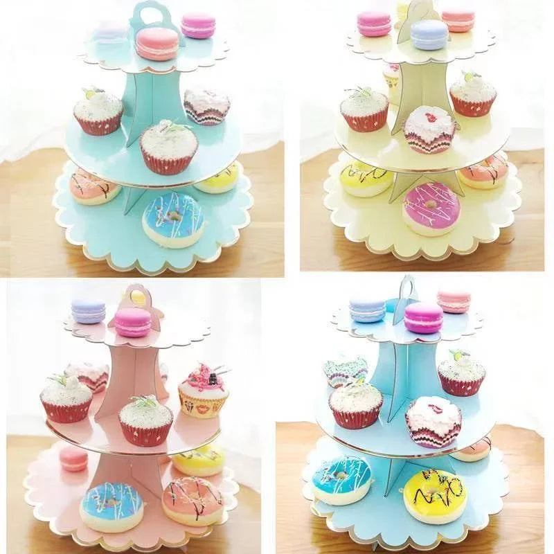 3-Layer Disposable Round Birthday Cupcake Dessert DIY Paper Craft Stand Dessert Display Rack Wedding Party Supplies Cake Tools Good Vibrations