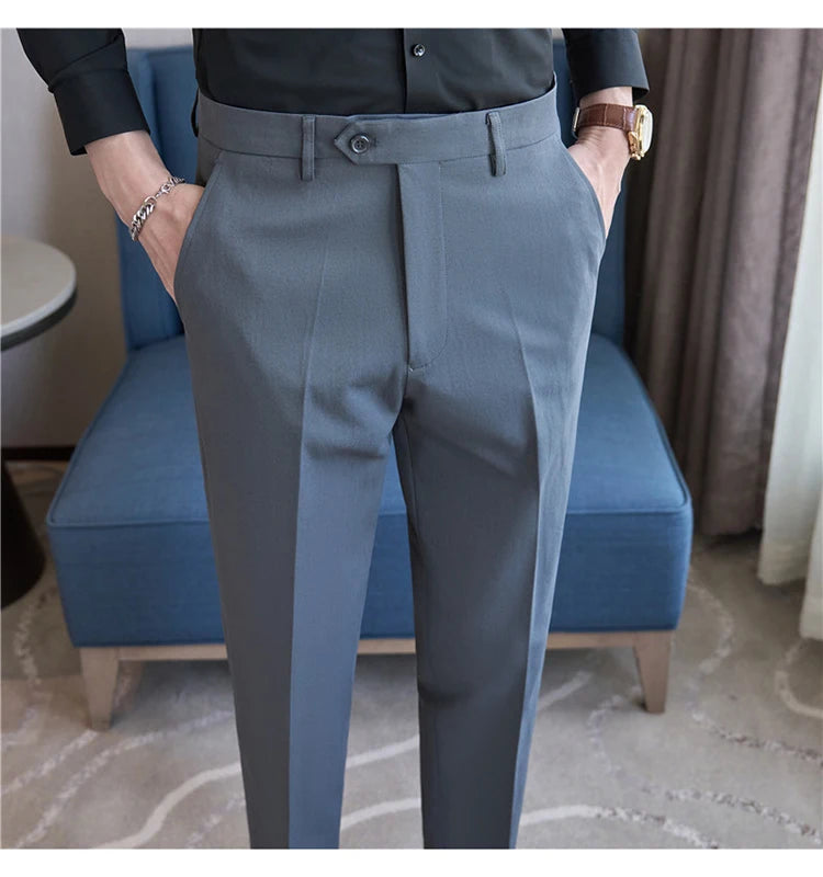Men Suit Pants 2025 Elastic Slim Fit Formal Dress Pants Solid Casual White Trousers Pantalon Homme Wedding Party Men Clothing Good Vibrations