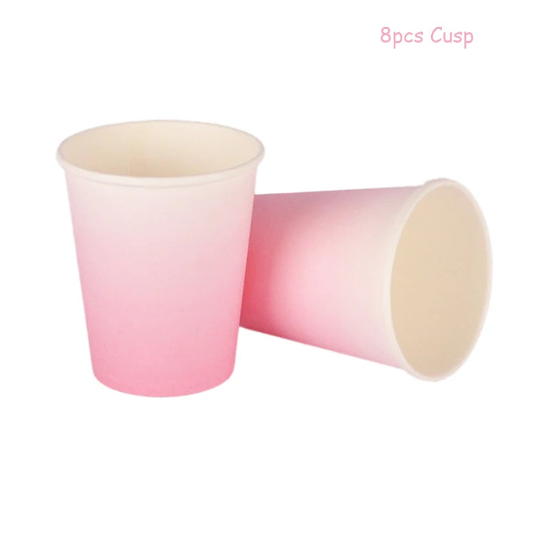 8pcs Gradient Color Disposable Paper Cups Juice Cups Baby Shower Kids Birthday Wedding Picnic Party Tableware DIY Decoration Good Vibrations