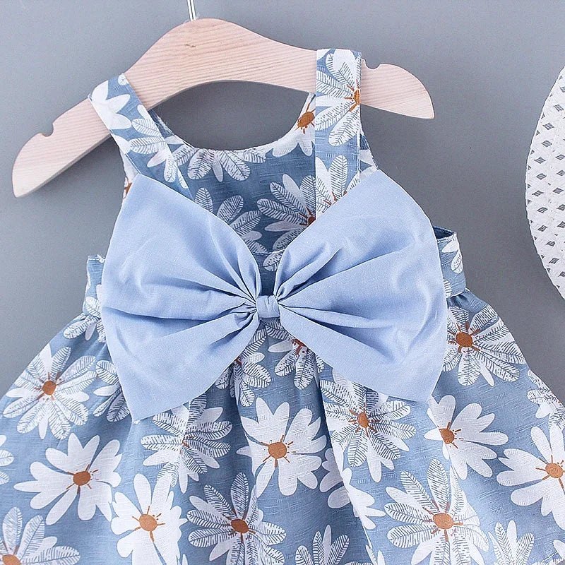 (Girls 0-3 Years Old) Summer New Girls Dress Floral Print Little Fresh Everyday Sweet Princess Dress with Bow Good Vibrations