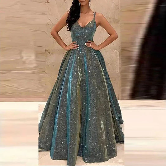 Lady Formal Occasion Glitter Sequins Dresses Sexy Elegant Backless Sleeveless Party Evening Dress New Women Waisted A-line Dress Good Vibrations