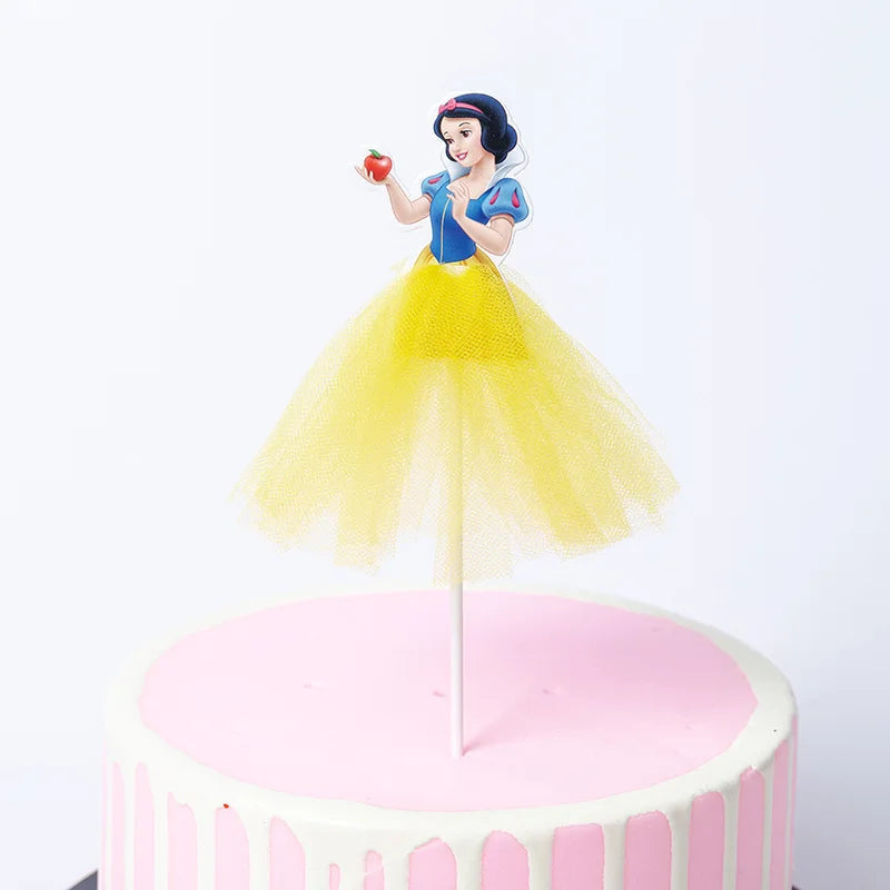 1pcs/lot Tangled Snow White Jasmine Princess Theme Birthday Party Girls Favor Decorate Tiana Beauty Beast Design Cupcake Toppers Good Vibrations