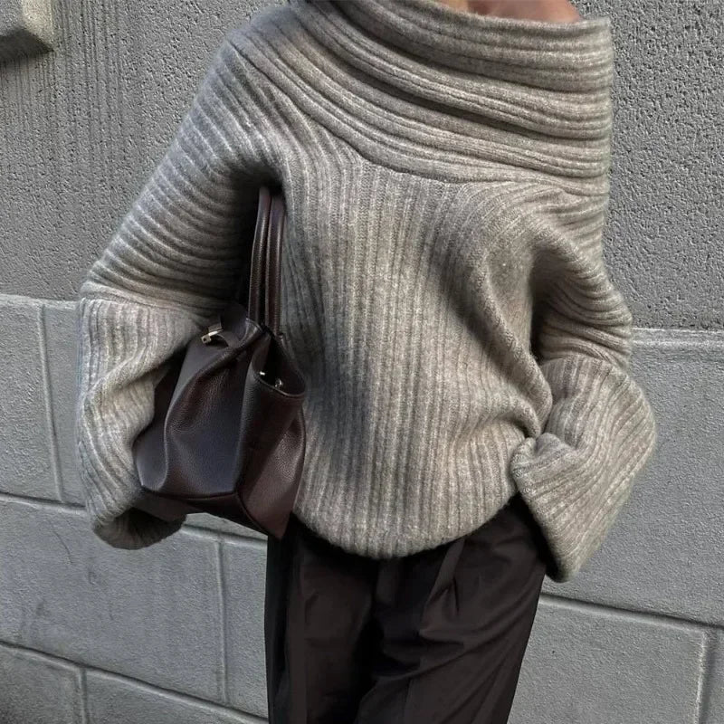 Trendix Long Sleeve Knit Sweater Women Autumn Winter Oversized Off Shoulder Pullover Street Fashion Vintage Loose Knitted Tops Good Vibrations