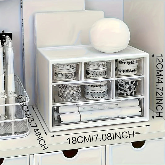 Desktop Organizer with Six Drawers-Spacious and Multifunctional Container,Perfect for Office Supplies,Stationery,Dorm Essentials Good Vibrations