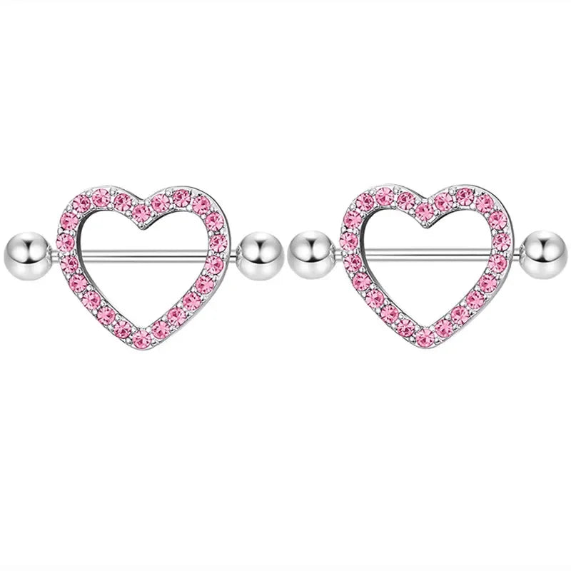 Pink Heart Nipple Piercing Barbell Set Shiny Crystal Nipple Rings Bulk For Women Flower Nippel Jewelry Pack Piercing Teton Lots Good Vibrations Adult Super Store