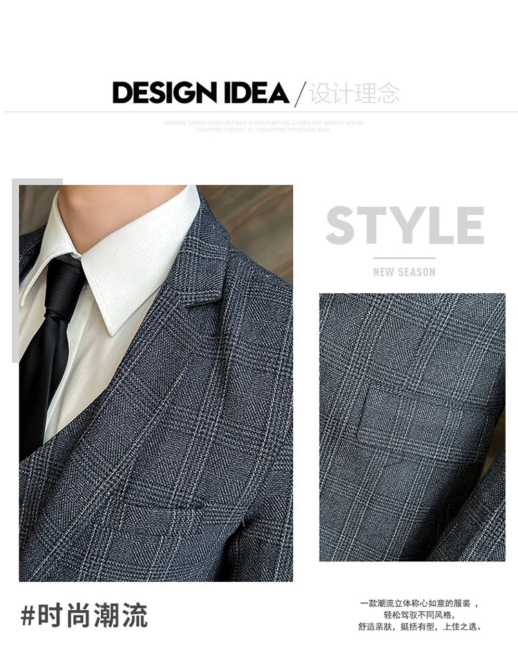 Quality Three-piece Suit Vest Trousers Set for Men Korean Fashion Slim Fit Business Casual Wedding Handsome Style