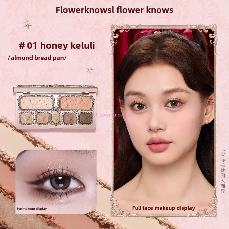 Flower Knows Moonlight Mermaid Eyeshadow Palette 8-Color Matte Shimmer Glitter Eye Makeup Cosmetics Women Beauty Eye Shadow Good Vibrations