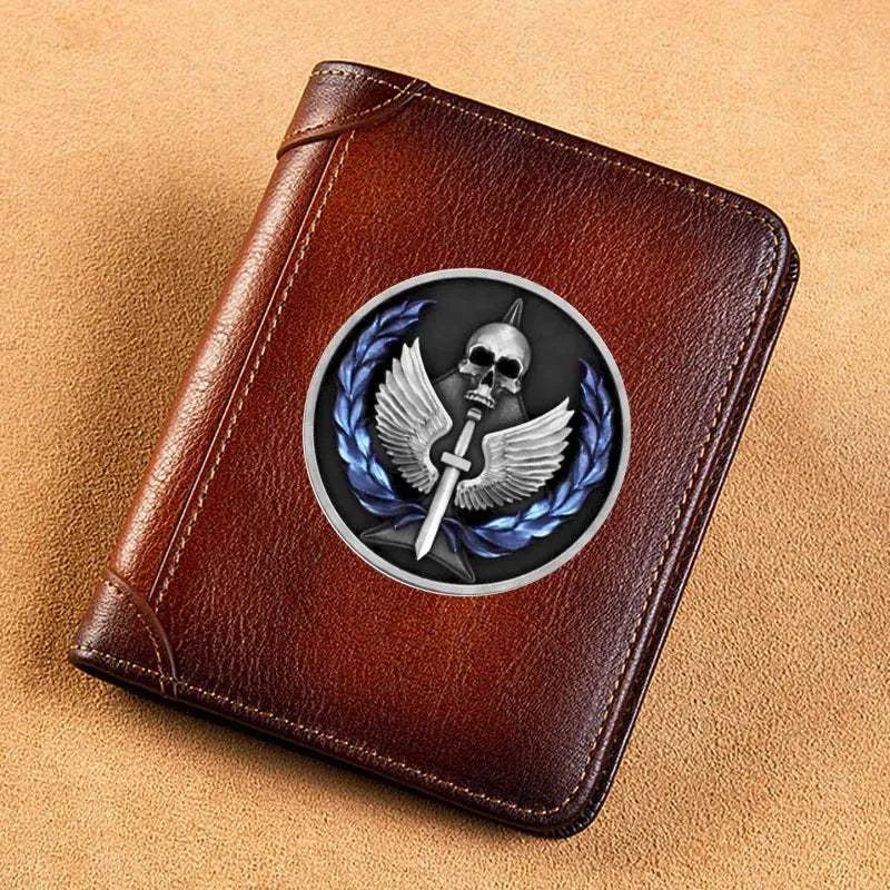 High Quality Genuine Leather Men USA FBI Department Of Justice Printing Cover Short Card Holder Purse Luxury Brand Male Wallet Good Vibrations