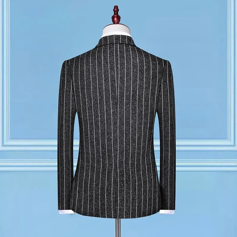 2025 Suit (suit + Vest + Trousers) Single Button Fashion Business Vertical Stripe Gentleman Suit Korean Suit Three-piece Suit Good Vibrations