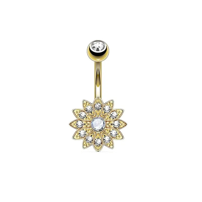 1Pc Gold Color Stainless Steel Belly Ring, Flower Heart Shaped CZ Crystal Navel Belly Button Rings Butterfly Navel Piercings 14G Good Vibrations Adult Super Store