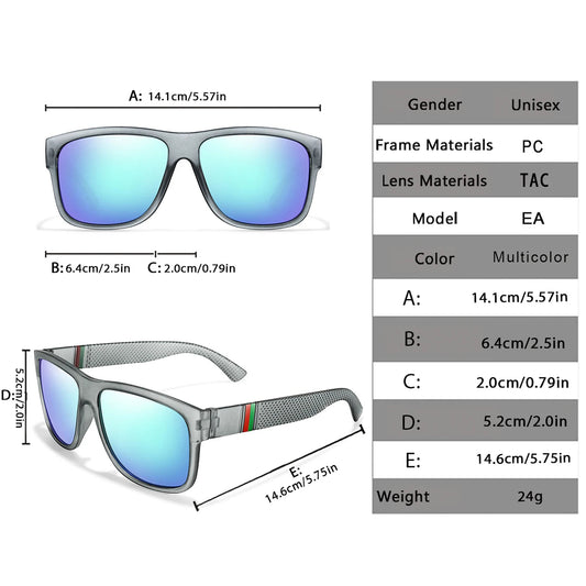 Classic Brand Men Square Polarized Fishing Sunglasses Outdoor Driving Cycling Running Goggles Vintage Large Frame UV400 Good Vibrations