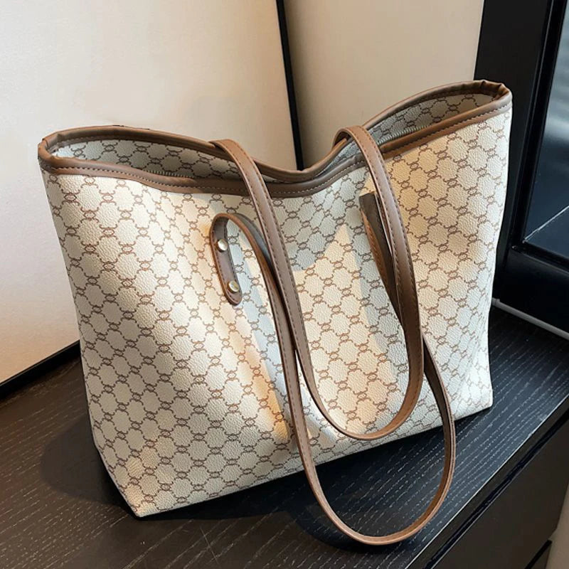 Large Capacity Shoulder Bag Women's PU Leather Handbag for Commuting and Casual Use Versatile Tote Bag Good Vibrations