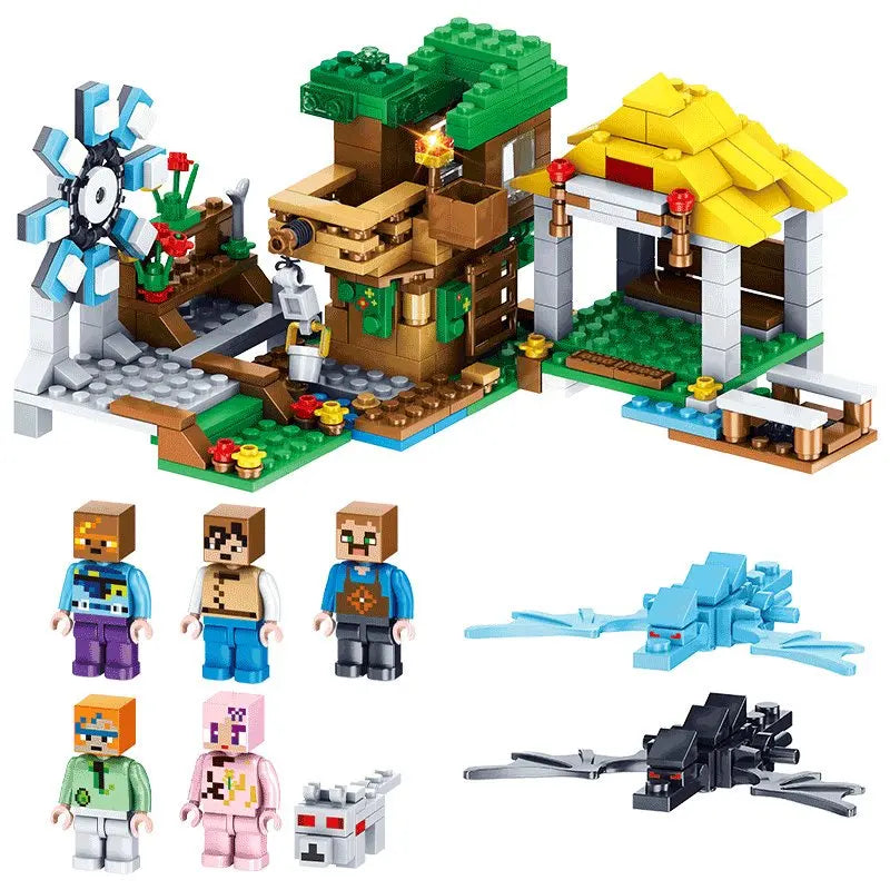 Children's puzzle building block toys, village slides, caves, mines, horse cities, cats, leopards, jungles, Educational Toy For Good Vibrations