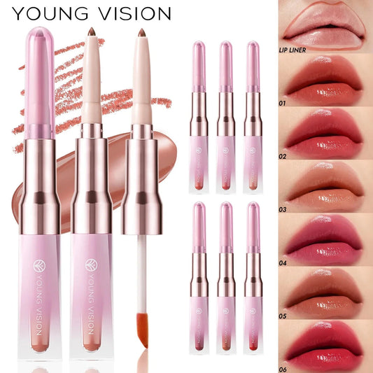 YOUNG VISION 6 Color Double-ended Lip Liner and Lip Gloss Shaping Waterproof to Create Beautiful Lip Makeup Good Vibrations