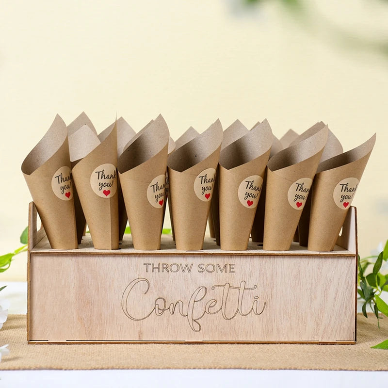 Kraft Paper Wedding Tray Confetti Cone Stand Box Tray Rustic Wedding Decoration Wedding Confetti Cones Wedding Cones Set supply Good Vibrations