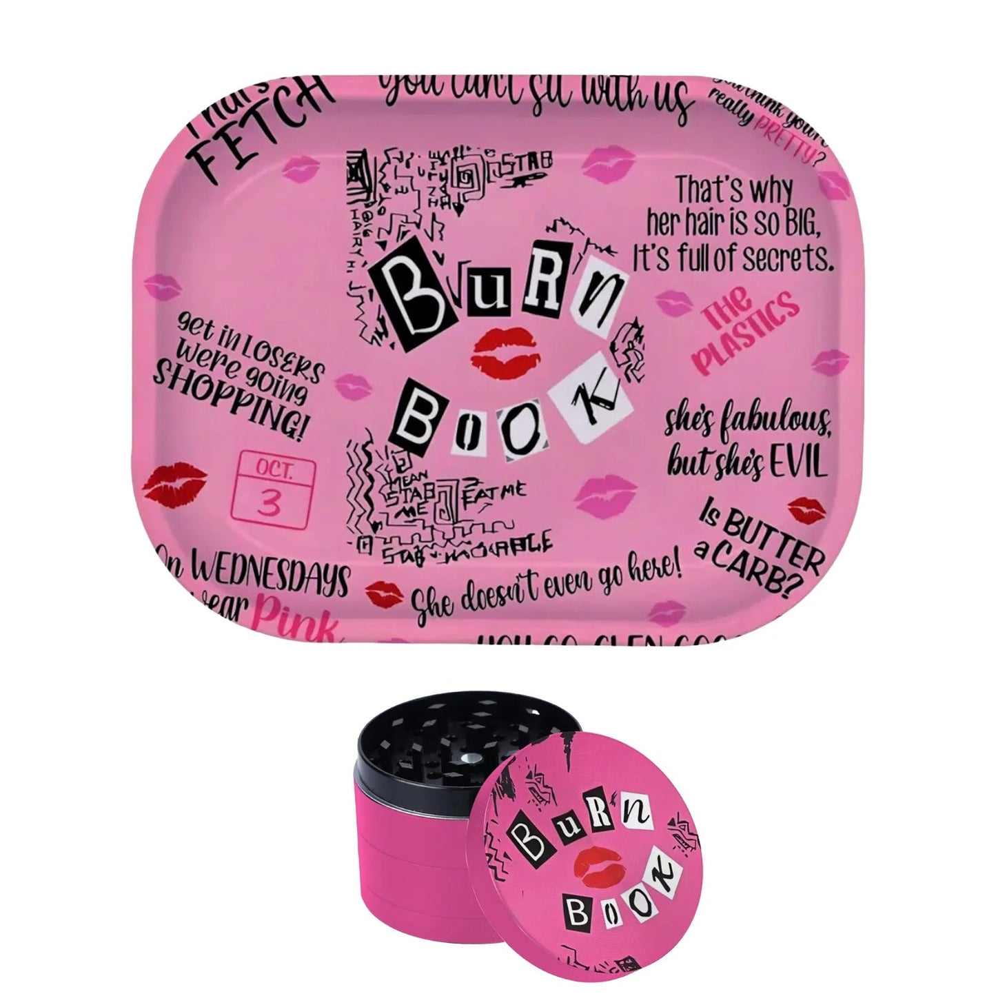 1/2 Pieces Pink Burn Book Grinder and Rolling Tray Good Vibrations Adult Super Store