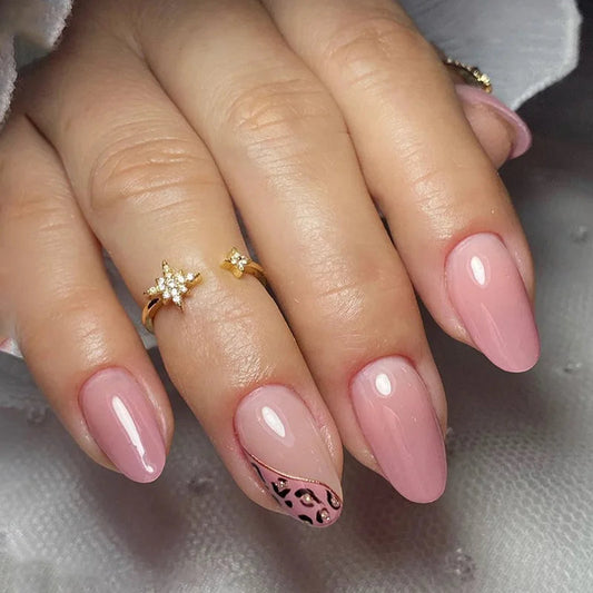 24Pcs Almond Fake Nails Orange Leopard Printed Press on Nails Full Cover Acrylic False Nails Patch for Women DIY Manicure Art Good Vibrations