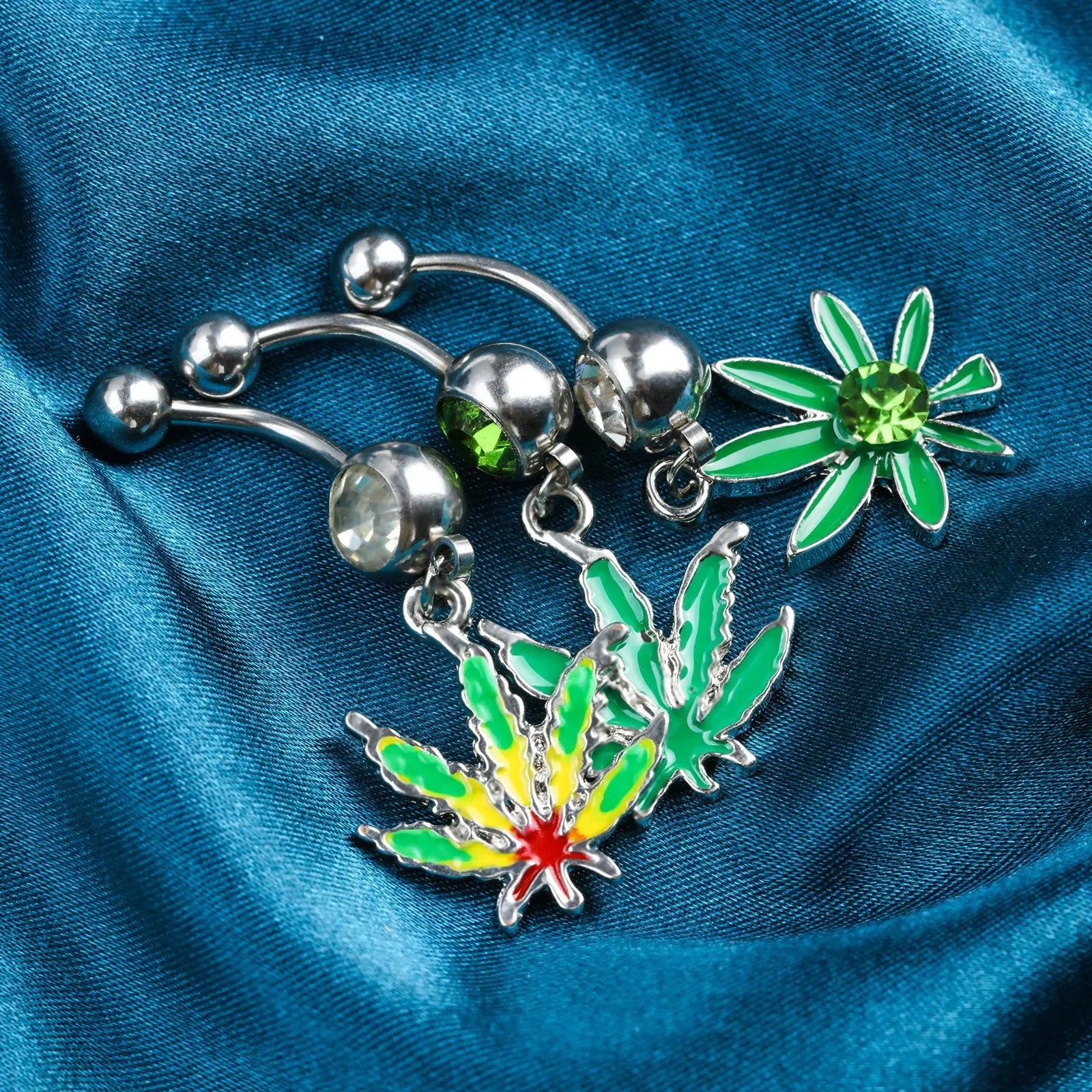1PC Green Maple Leaf Belly Navel Ring Leaves Weed Dangle Belly Button Piercing Jewelry Surgical Steel Barbell Botton Piercing Good Vibrations Adult Super Store