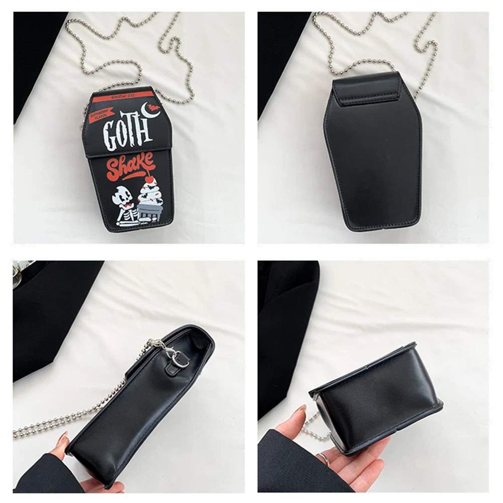 Women Gothic Crossbody Bag Versatile Gothic Crossbody Pouch Zipper Casual Satchel Bag PU Leather Novelty Halloween Cellphone Bag Good Vibrations