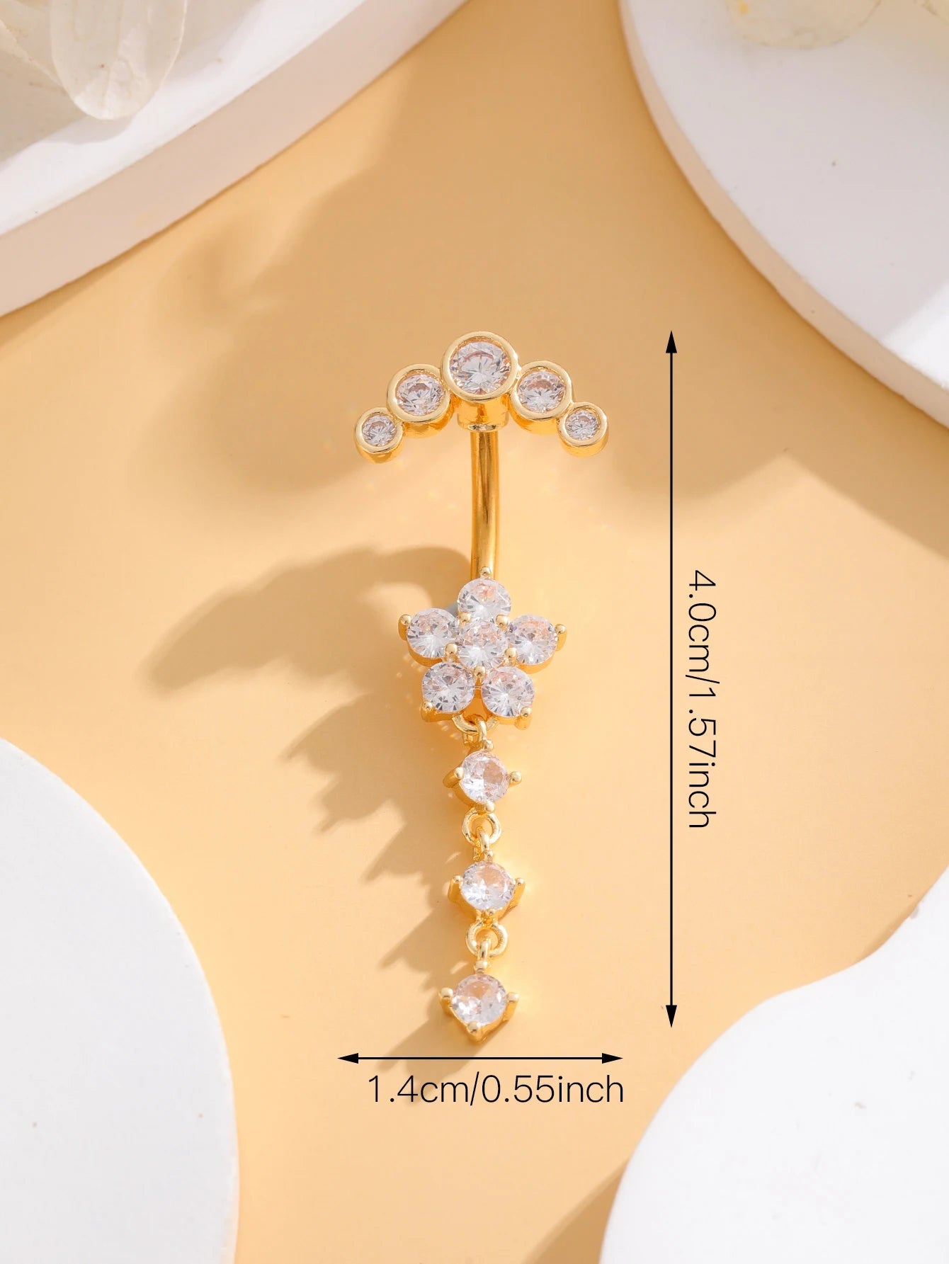 Gold Color Stainless Steel Belly Button Ring Long Dangled Flower CZ Crystal Navel Belly Piercing Rings for Women Sexy Jewelry Good Vibrations Adult Super Store