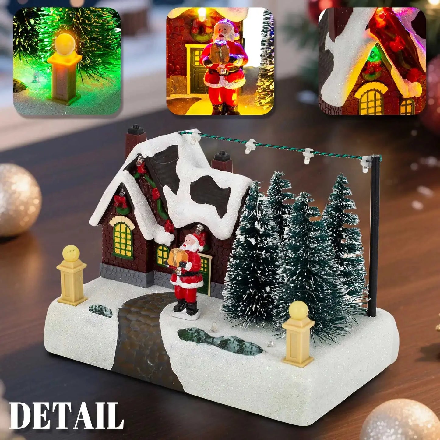 Christmas Village Scene Collectible Building with Lights Trees Santa Claus Snow Town Landscape Decor Holiday Home Desk Fireplace Good Vibrations