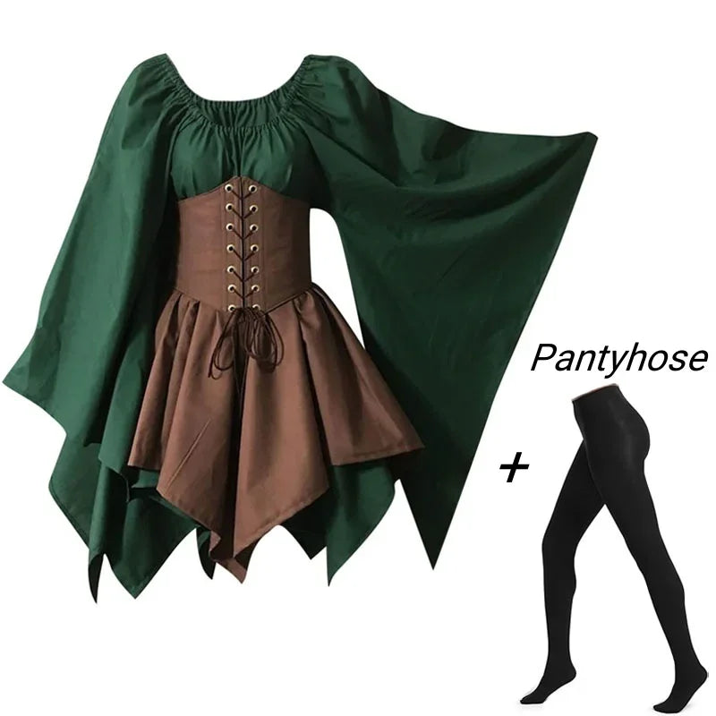 Medieval Costume Women Renaissance Medieval Dress Fairy Elf Traditional Irish Viking Costume Elf Ear for Halloween Party Good Vibrations