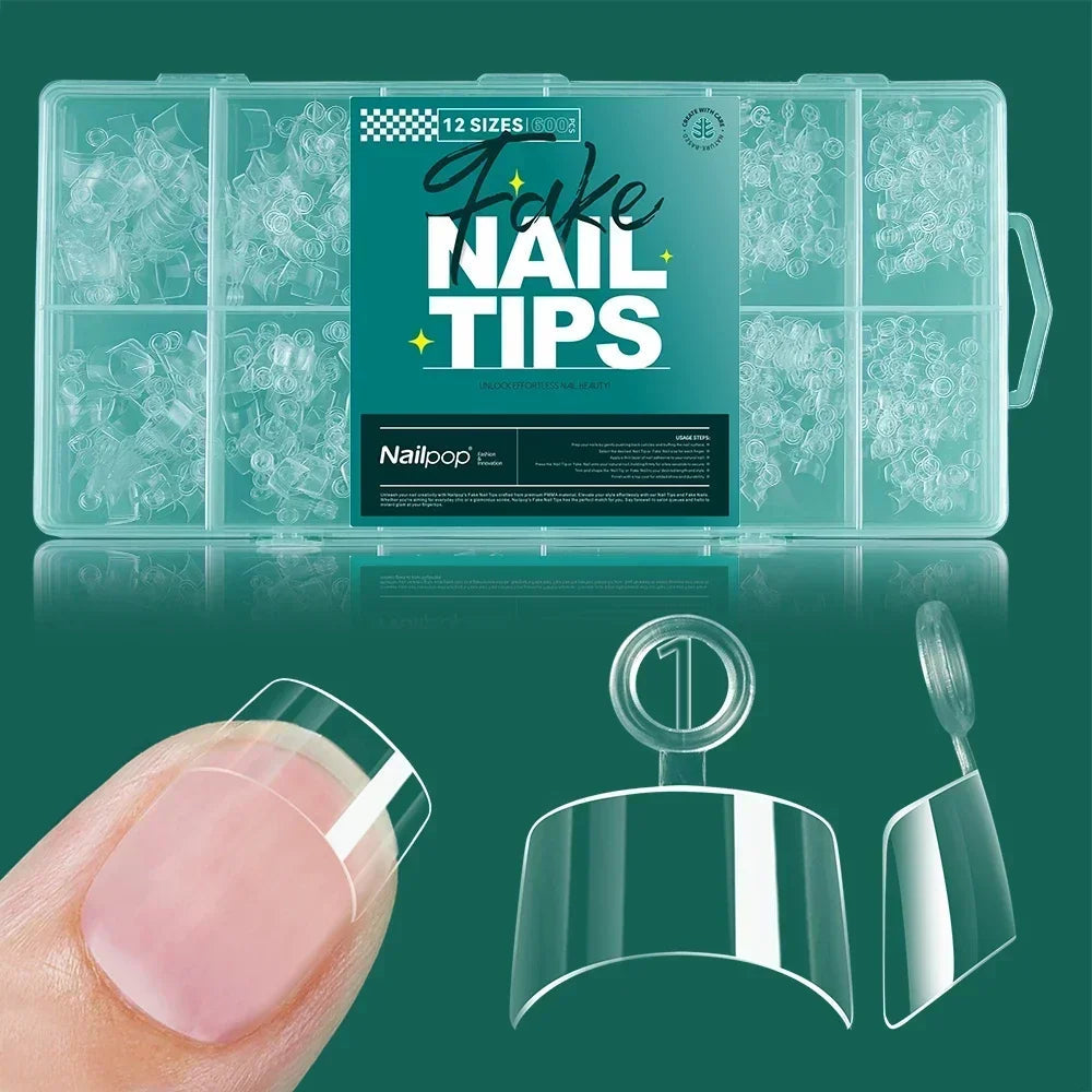 NAILPOP Soft Gel Nail Tips 600PCS Pre-Buff Full Cover Coffin Almond Oval Shaped Nail Extenison Tips Half Matte Gel X Fake Nails Good Vibrations