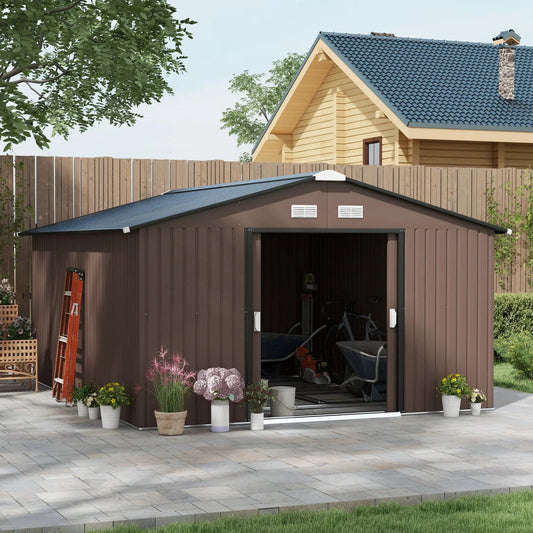 Metal Garden Shed Brown Storage Utility Double Locking Doors for Bike Yard Tools Good Vibrations