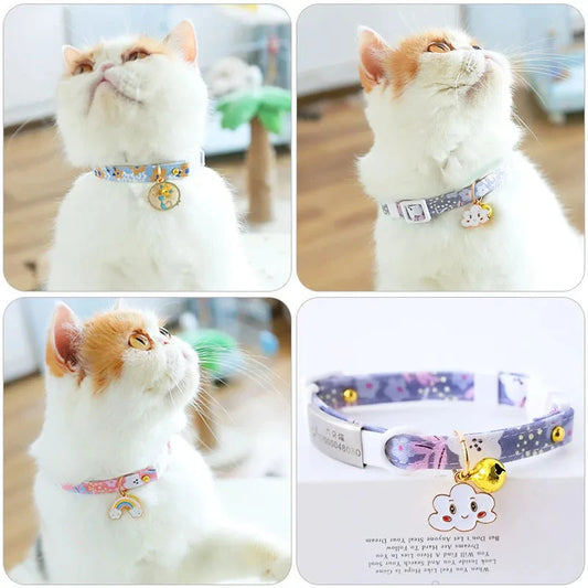 for newborn Cat Collar Safety Breakaway Small Dog Tie Adjustable Neck Strap for Puppy Kittens Necklace star cats with bell Good Vibrations