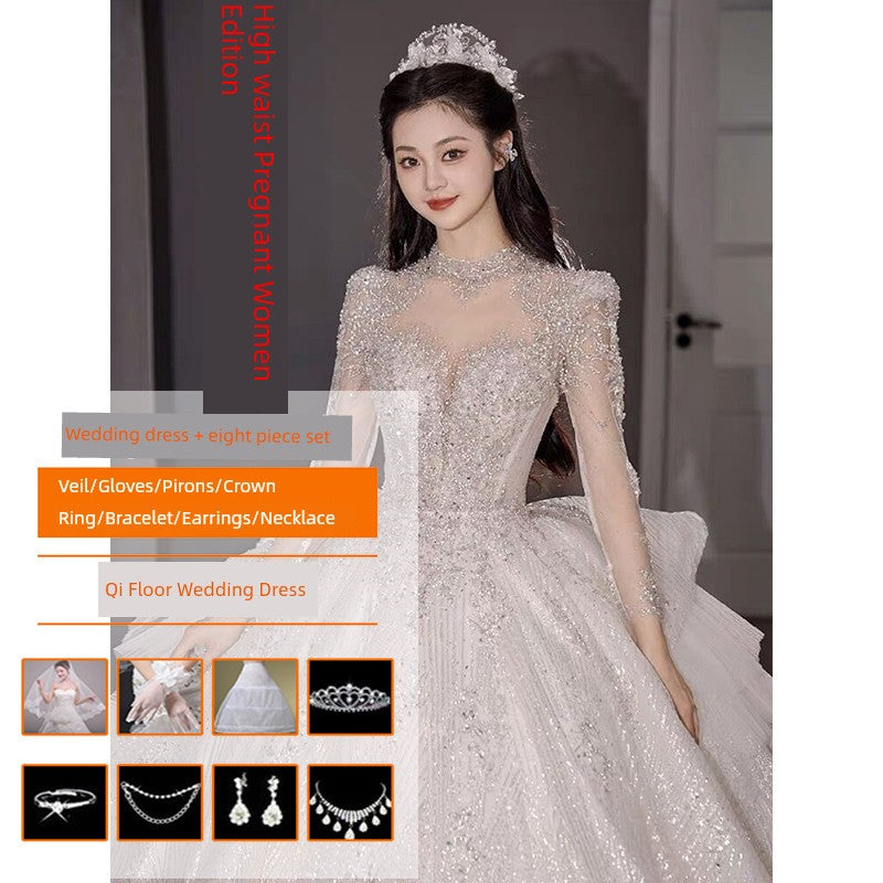 Primary Wedding Dress 2024 Bride New Arrival French Advanced Texture Pregnant Women Heavy Industry Vintage Court Style Trailing Long Sleeves Good Vibrations