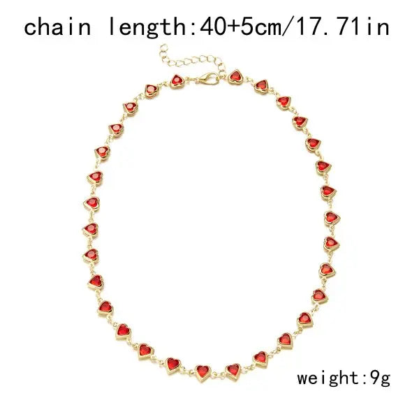 Exquisite Colorful Crystal Heart Choker Necklace For Women Charm Zircon Metal Chain Necklace Party Birthday Jewelry Gift Good Vibrations