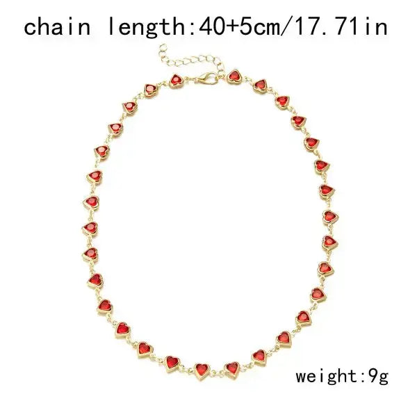 Exquisite Colorful Crystal Heart Choker Necklace For Women Charm Zircon Metal Chain Necklace Party Birthday Jewelry Gift Good Vibrations