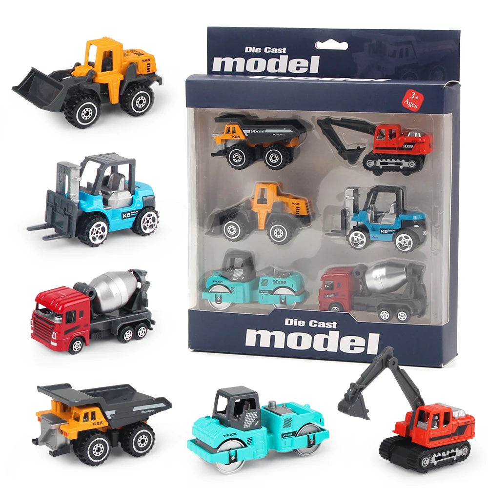 6pcs/set Alloy Engineering Truck Toy Car Classic Construction Model Vehicle Loader Tractor Excavator Toys for 3 years Boys Gifts Good Vibrations