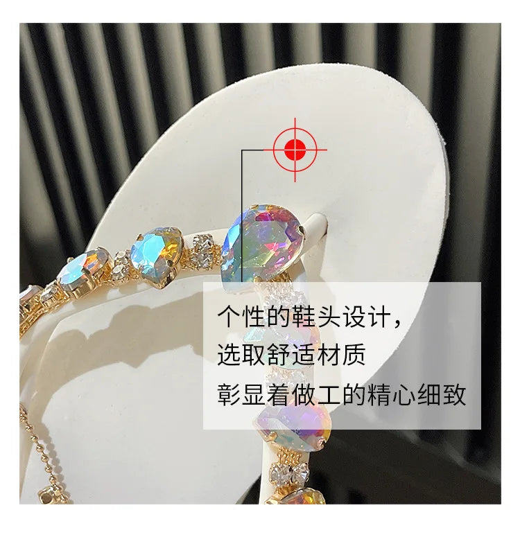 Flip Flops Women New High Heeled Slippers Women Diamond Slope Heel Slippers Elegant Fashion Beach Sandals Womens Sexy Shoes Good Vibrations