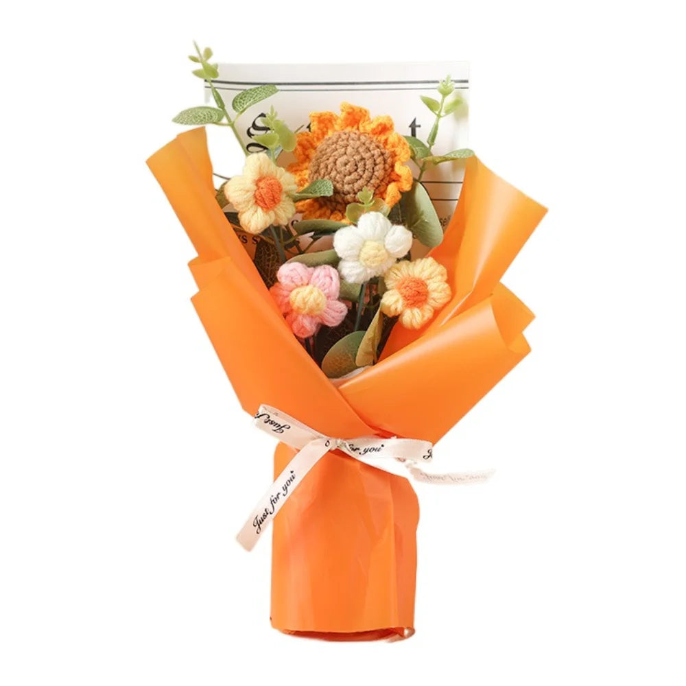 Artificial Flower Crochet Bouquet Handmade Eternal Flower Sunflower Daisy Bouquet Anniversary Mothers Day Birthday Gift Good Vibrations