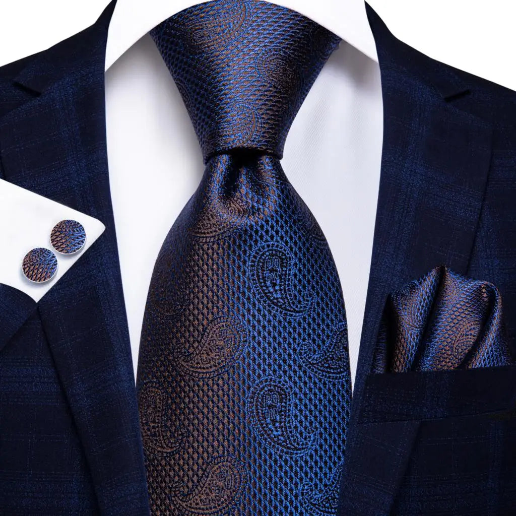 Hi-Tie Blue Business Solid 100% Silk Men's Tie NeckTie 8.5cm Ties for Men Formal Luxury Wedding High Quality Gravata Good Vibrations