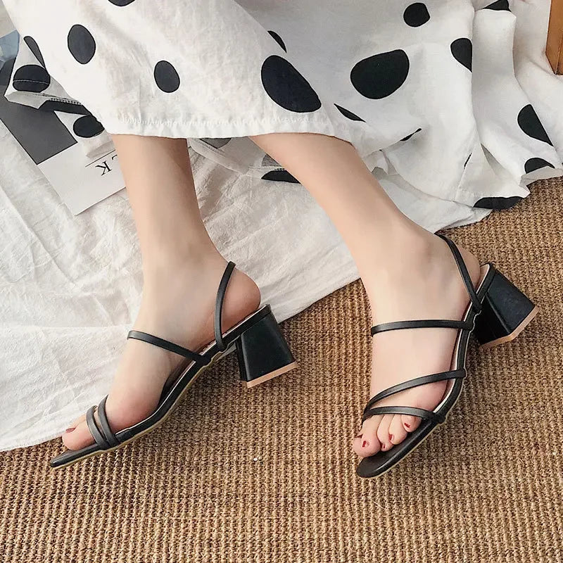 Women High Heel Sandals Summer Casual Female Shoes Woman Square Heel Open Toe Ankle Strap Ladies Sandalias Wedge Shoe 2022 New Good Vibrations