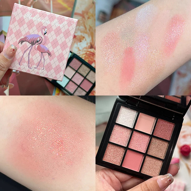 9-Grid Eye Shadow Palette Make-up for Women Glitter Pearlescent Matte Eyeshadow Cosmetics Shimmer Long Lasting Makeup Products Good Vibrations
