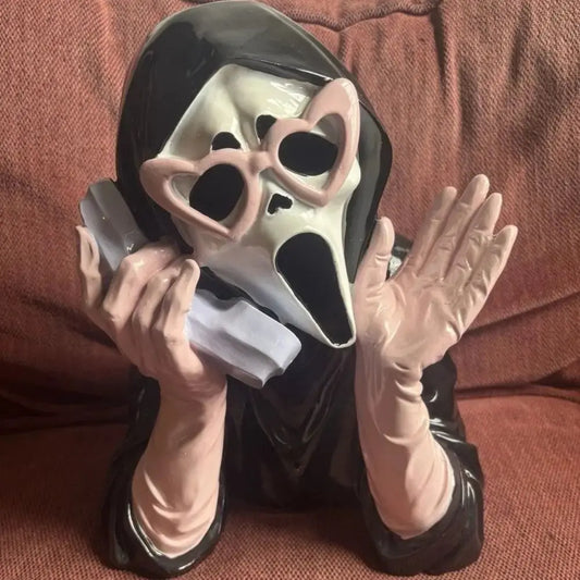 Pink Halloween Ghost Figurine Luminous Resin Screaming Face Ghost Statue Spooky Hand-Painted Glowing Ghost Ornament Good Vibrations