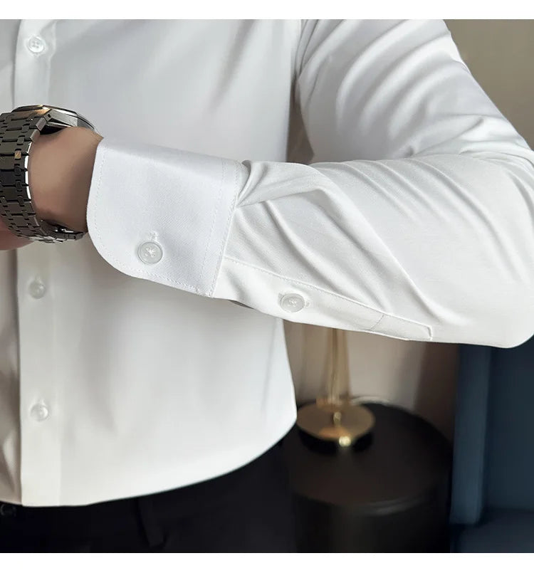High Quality Versatile Business Casual Shirt Men Korean Fashion Long Sleeved Slim Fit Shirt Office Work Uniform Men Clothing 6XL Good Vibrations