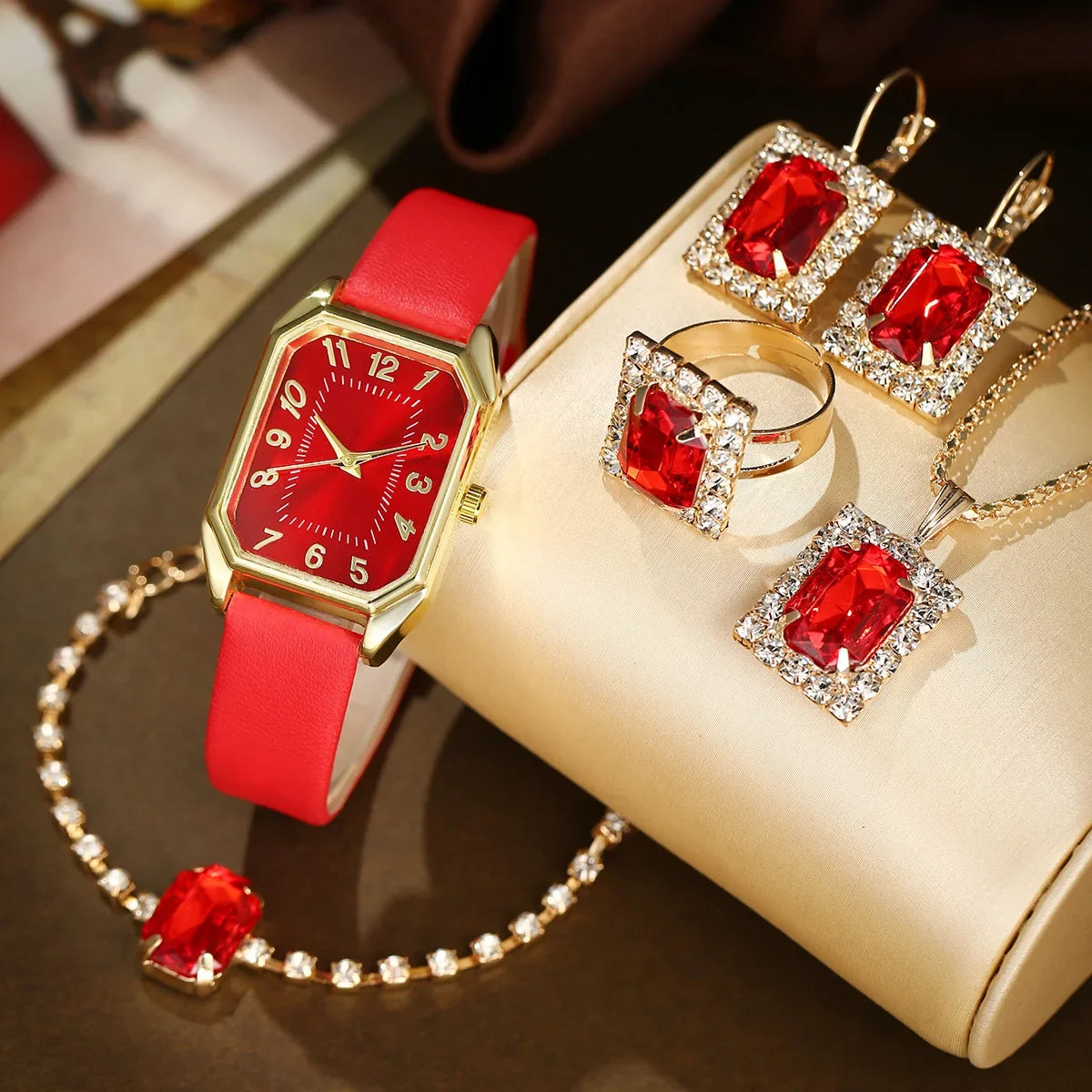 6/5/1PCS Luxury Fashion Square Women's Watches Brand Ladies Quartz Wristwatch Jewelry Set Classic Simple Femme Relogio Feminino Good Vibrations