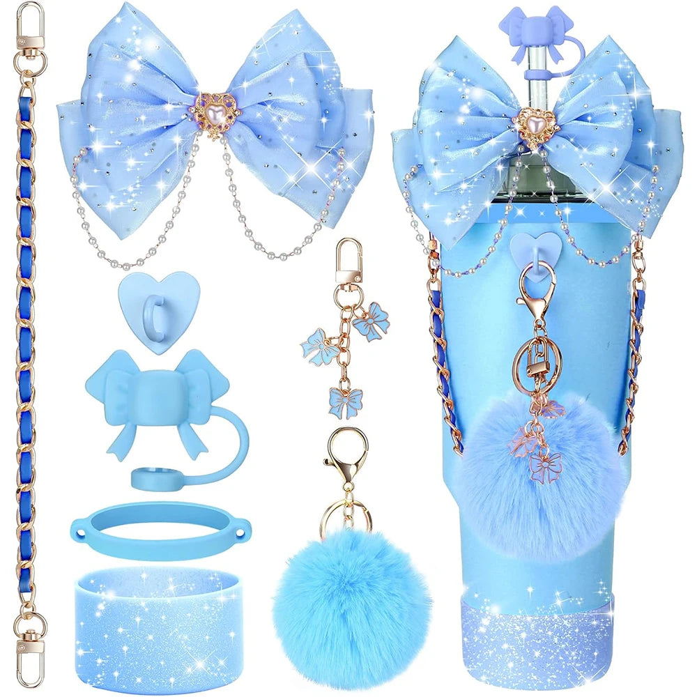 Bling Cup Accessories for Stanley Tumbler Cup 40oz Tumbler with Handle, Including Bow Straw Topper Cover, Straw Bow Decorate Good Vibrations Adult Super Store