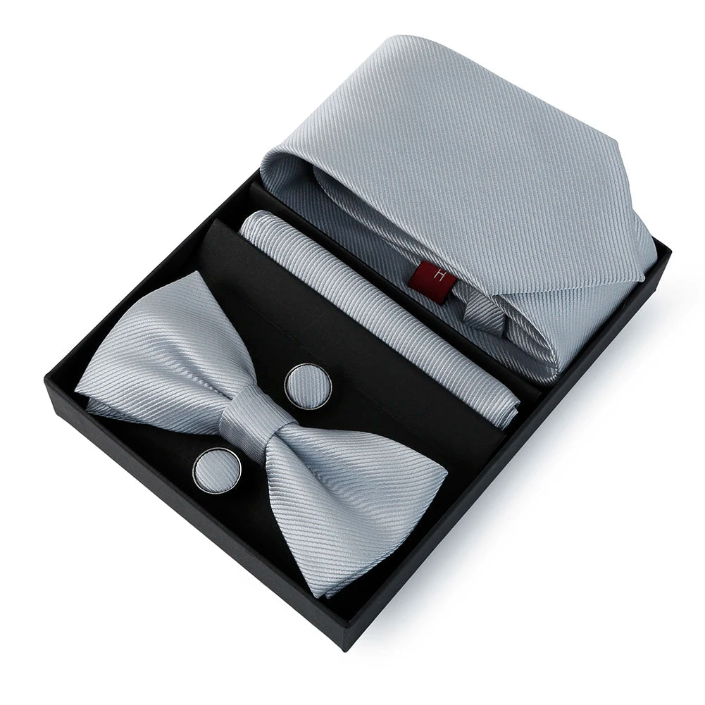 Mens Bussiness Ties Set With Bowtie Bow tie Necktie Square Towel Cufflinks For Groom Wedding Banquet Party Gift Box Accessories Good Vibrations